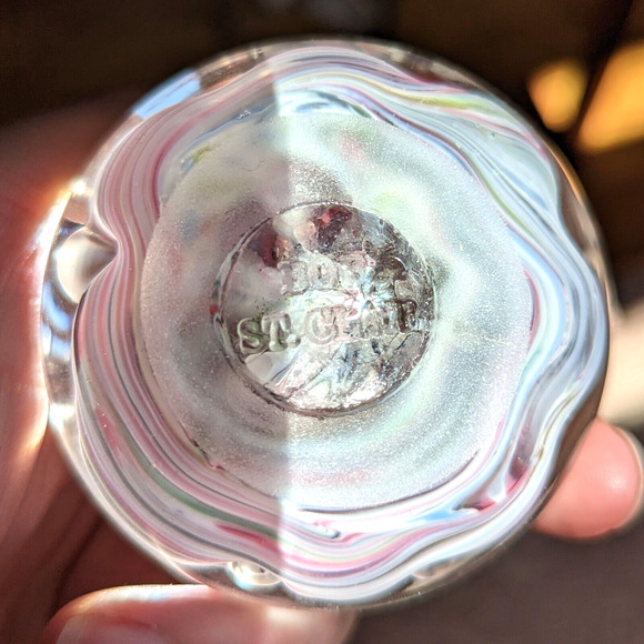 Vintage Bob St Clair Paperweight Pink Gray and White Tones with Embossed Mark - Picture 8 of 11